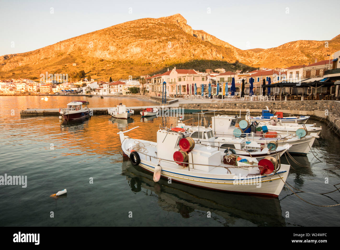 Monemvasia, Greece, a town located on a small island off the east coast of the Peloponnese and linked to the mainland by a short causeway Stock Photo