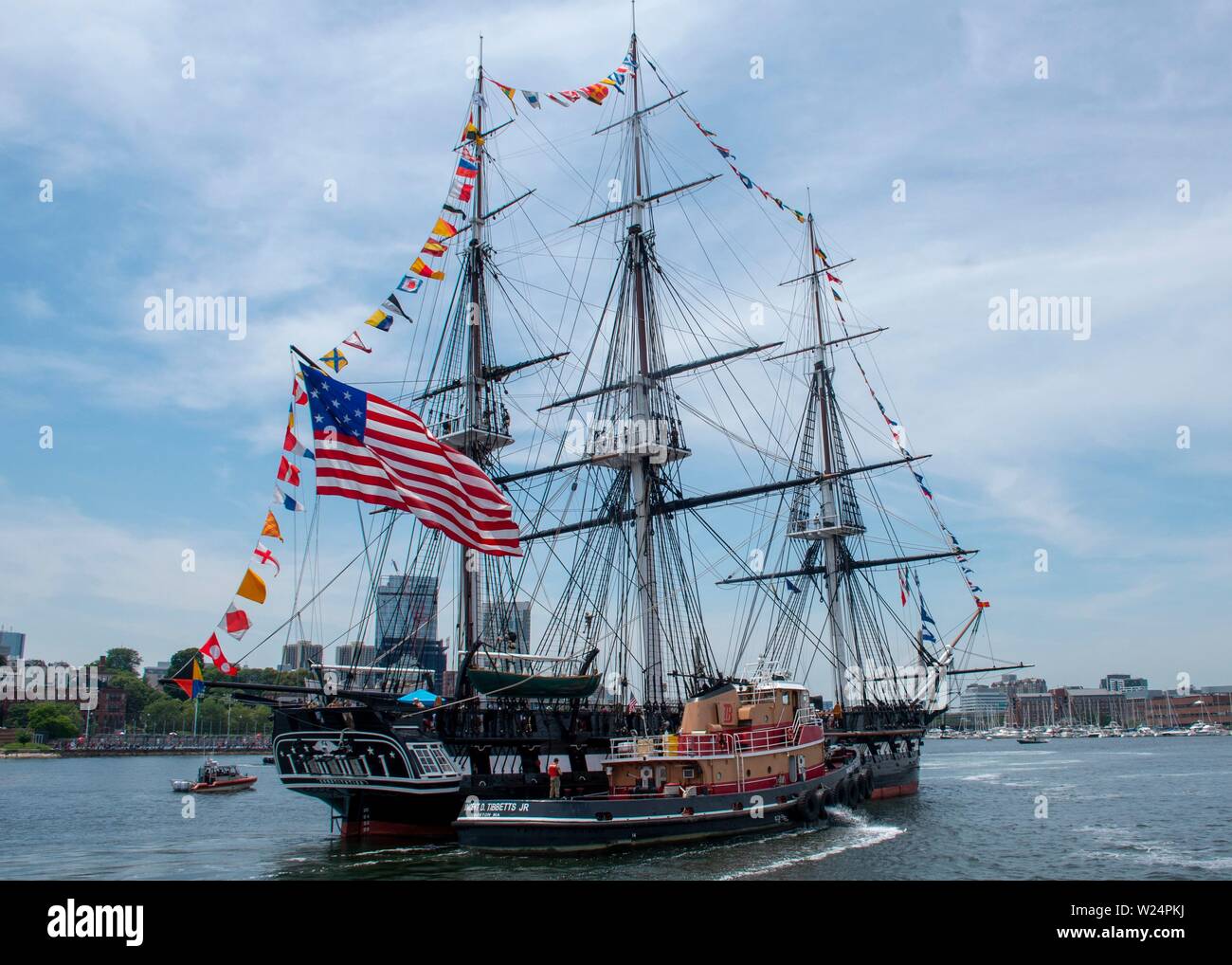 The u s navy tall ship uss constitution underway during fourth of july