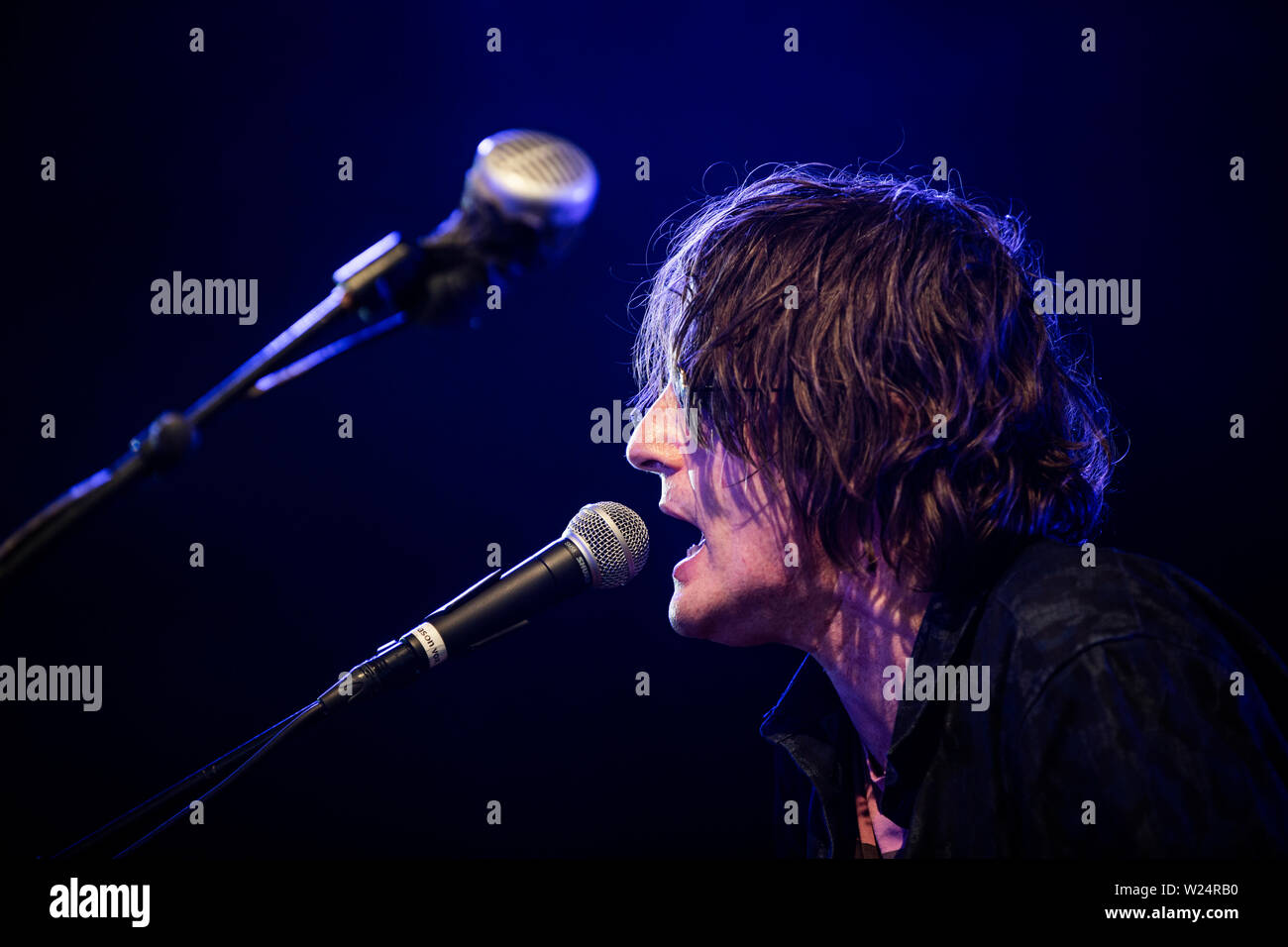 Roskilde, Danmark. 05th July, 2019. Roskilde, Denmark. July 05th, 2019. The English space rock band Spiritualized performs a live concert during the Danish music festival Roskilde Festival 2019. Here singer and musician Jason Pierce is seen live on stage. (Photo Credit: Gonzales Photo/Alamy Live News Stock Photo