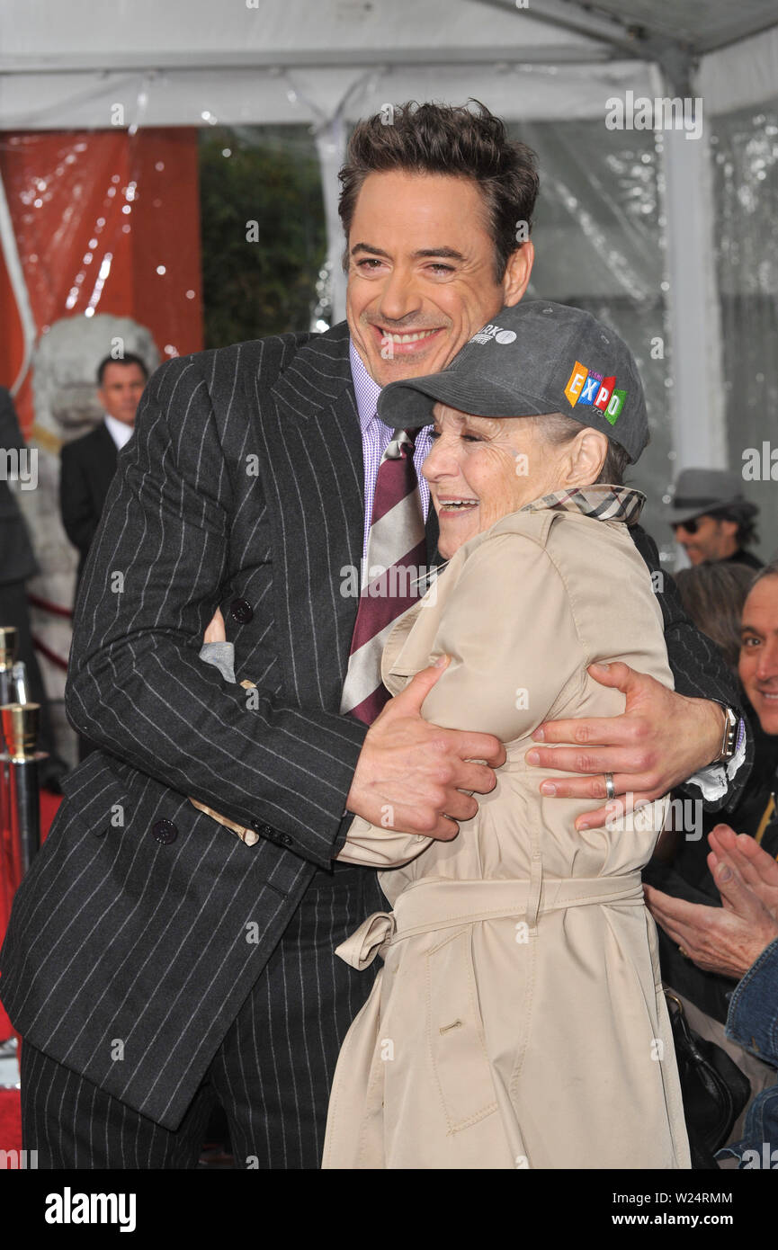 LOS ANGELES, CA. December 07, 2009: Actor Robert Downey Jr. & his mother Elise Downey at Grauman's Chinese Theatre where he was honored by having his hand & footprints set in cement in the 200th ceremony in the forecourt of the famous Hollywood landmark. © 2009 Paul Smith / Featureflash Stock Photo