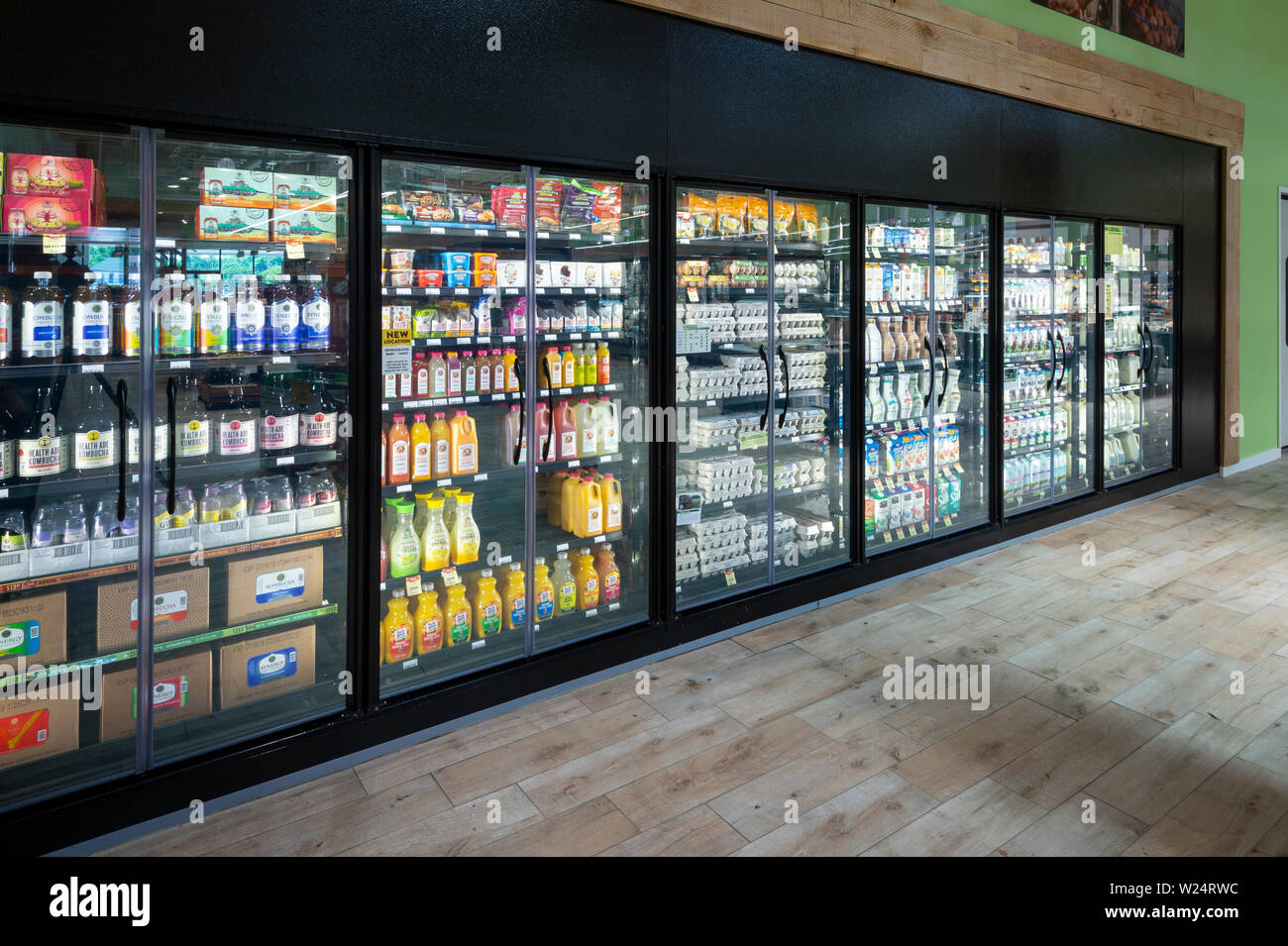 Refrigerated Section Of American Food Store Stock Photo