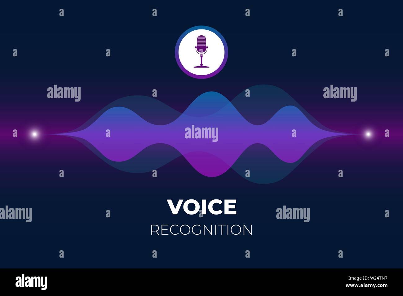 Personal assistant and voice recognition concept. Microphone button with bright gradient sound waves. Soundwave intelligent smart technologies flat vector illustration Stock Vector