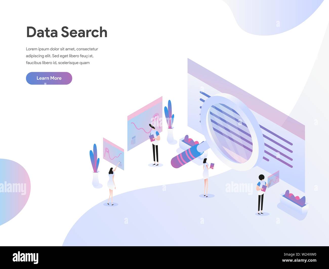 Landing page template of Data Search Isometric Illustration Concept. Flat design concept of web page design for website and mobile website Stock Vector