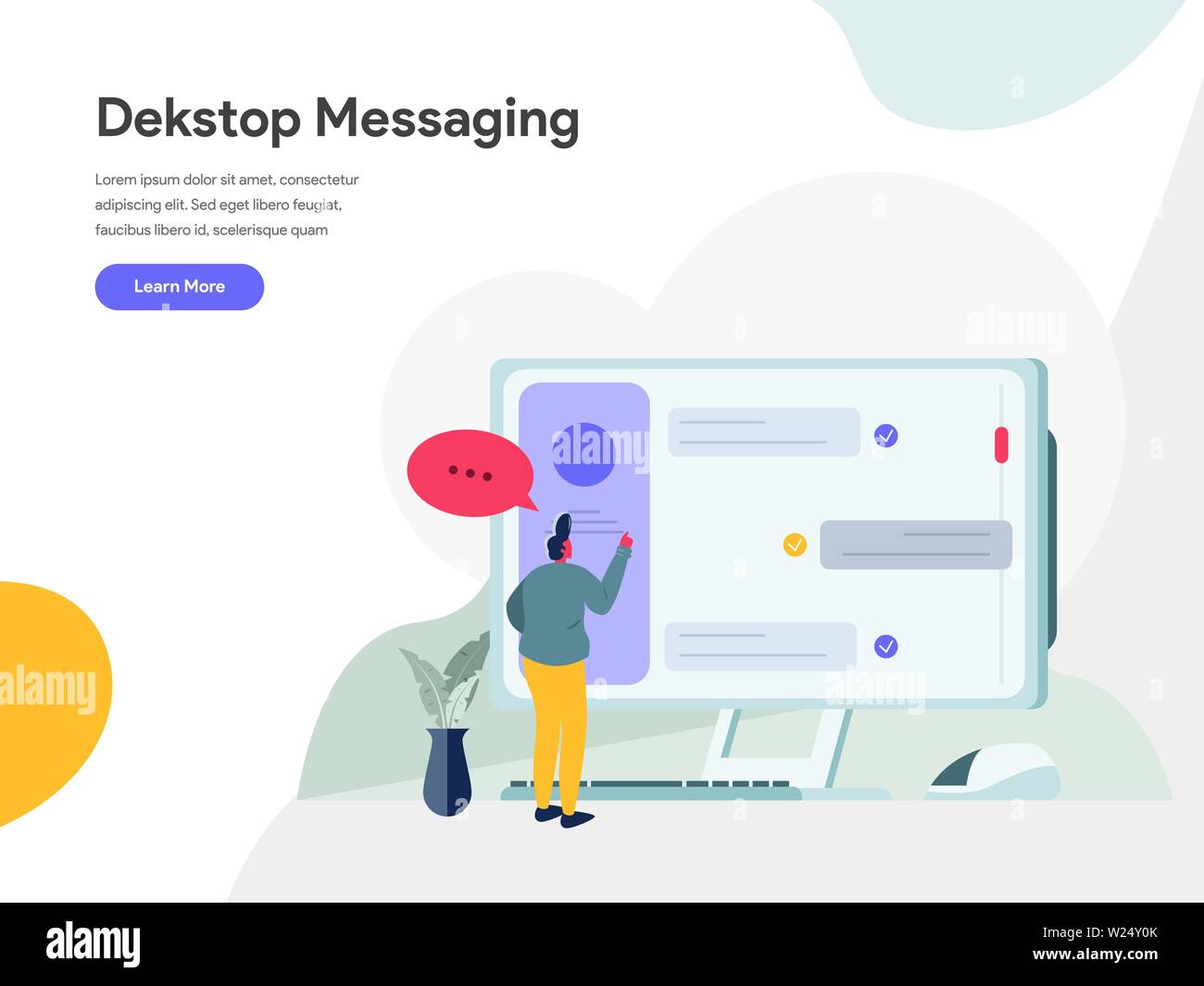 Desktop Messaging Illustration Concept. Modern flat design concept of web page design for website and mobile website.Vector illustration EPS 10 Stock Vector