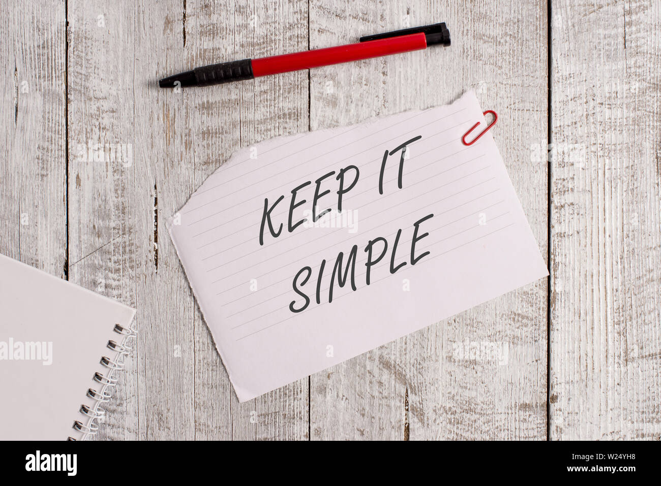 Word Writing Text Keep It Simple Business Photo Showcasing To Make Something Easy To Understand And Not In Fancy Way Torn Paper And Notebook Sheet Wi Stock Photo Alamy