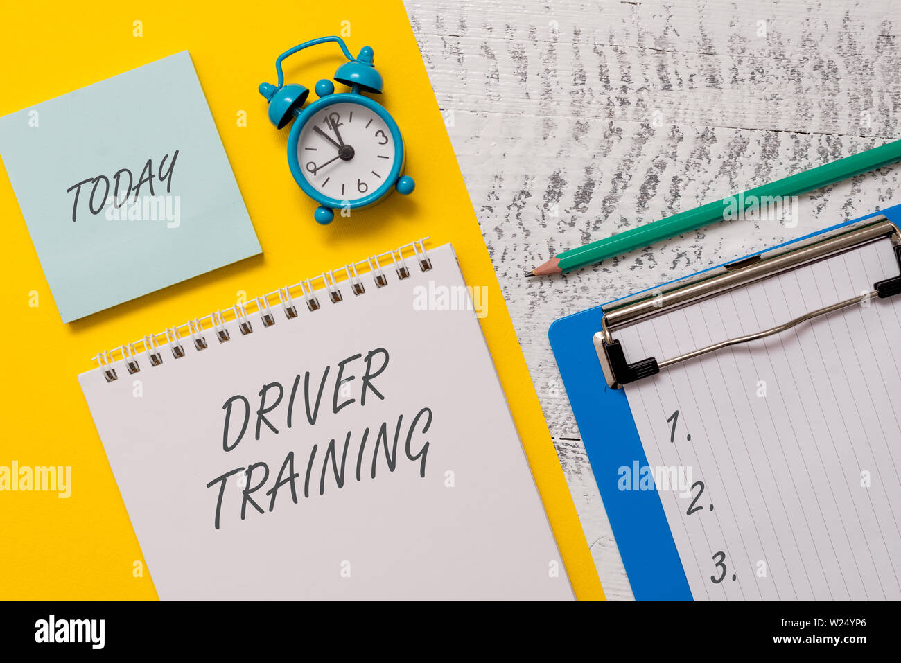 Conceptual hand writing showing Driver Training. Concept meaning prepares a new driver to obtain a driver s is license Spiral notepad sheet marker ala Stock Photo