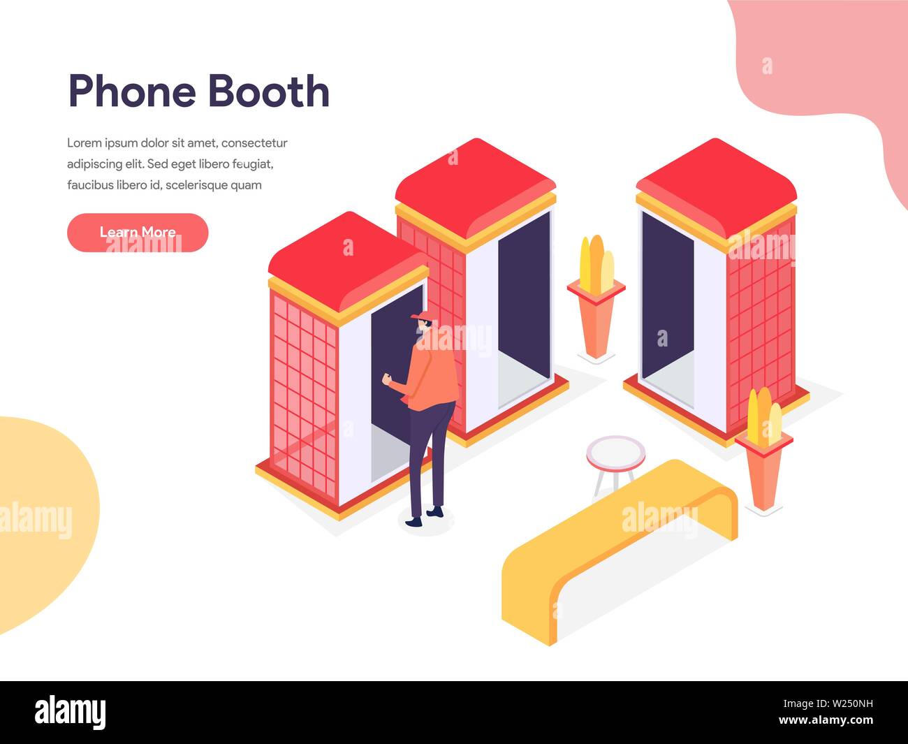 Phone Booth Illustration Concept. Isometric design concept of web page design for website and mobile website.Vector illustration Stock Vector
