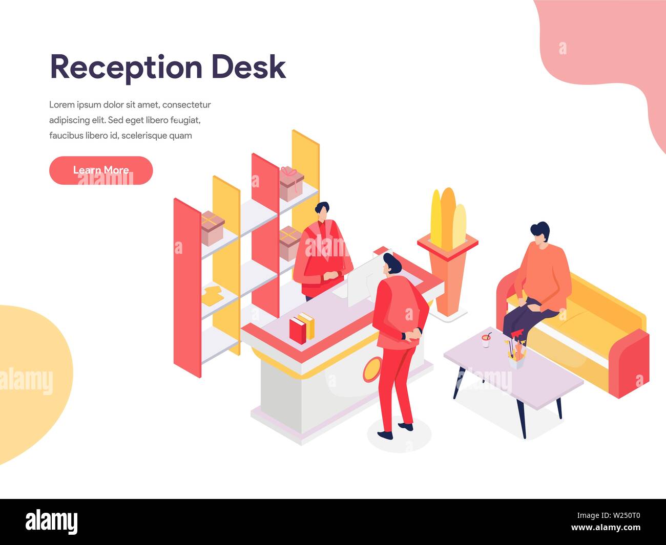 Reception Desk Illustration Concept. Isometric design concept of web ...
