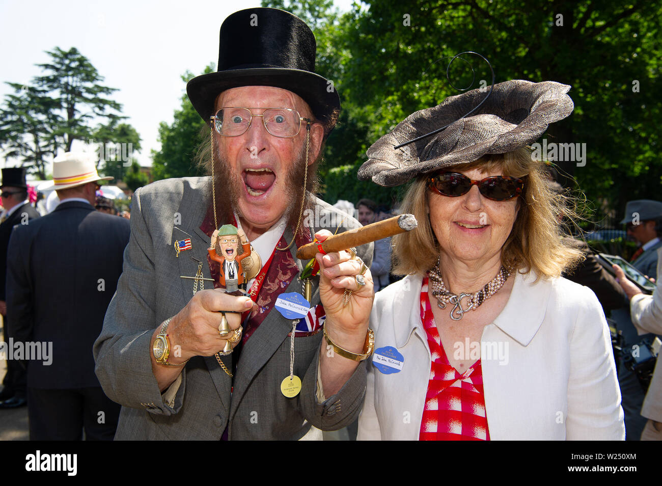 Royal Ascot, Ascot Racecourse, Berkshire, UK. 20th June, 2017. Racing pundit and journalist John McCririck and his wife Jenny (“The Booby”) attend Royal Ascot. Credit: Maureen McLean/Alamy Stock Photo