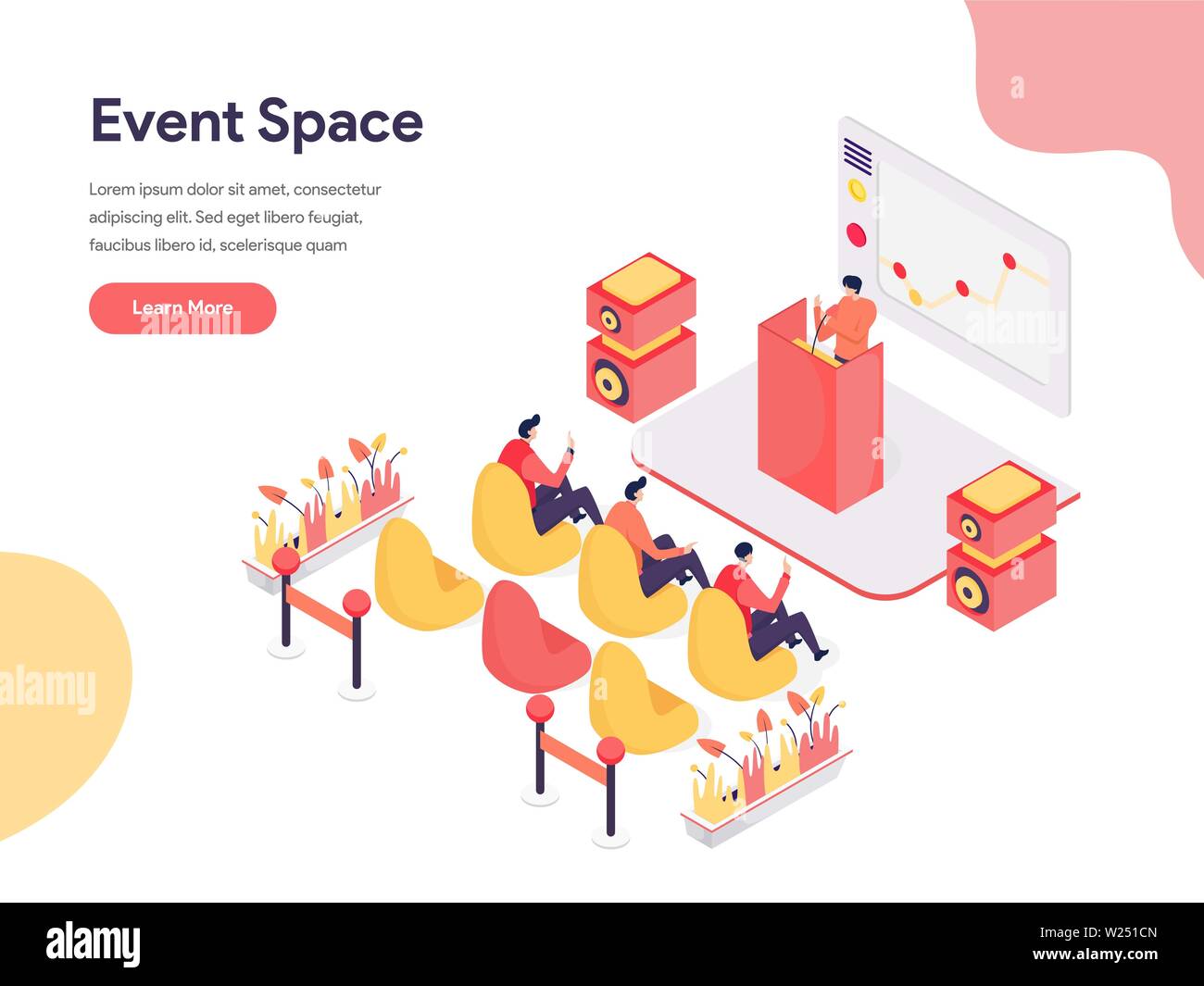 Event Space Illustration Concept. Isometric design concept of web page design for website and mobile website.Vector illustration Stock Vector