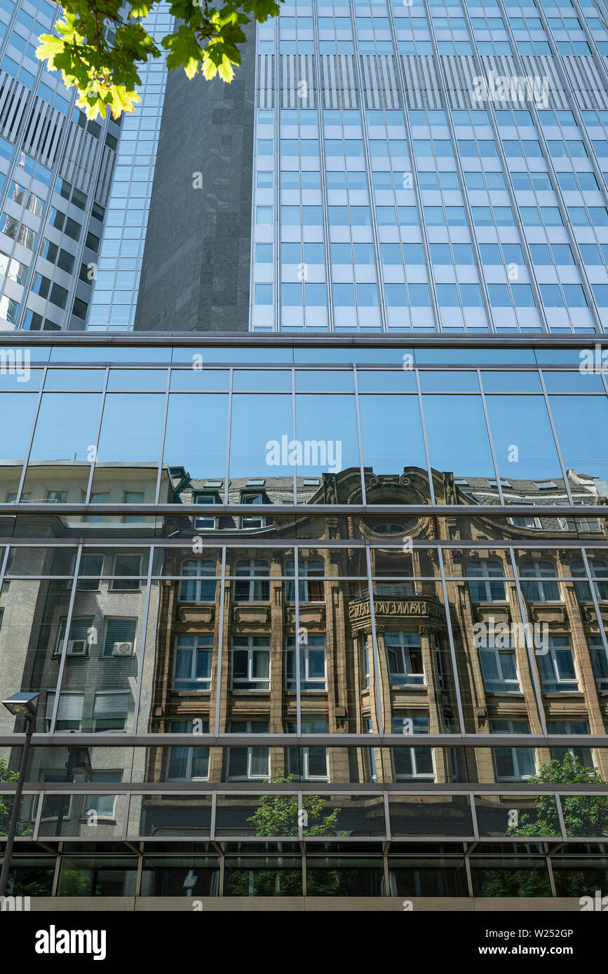 Frankfurt, Germany. July 2019.  the contrast between old and modern buildings in the city center Stock Photo