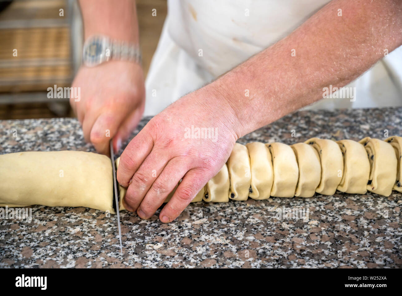 The production of French baguettes is a bakers art. You need to knead