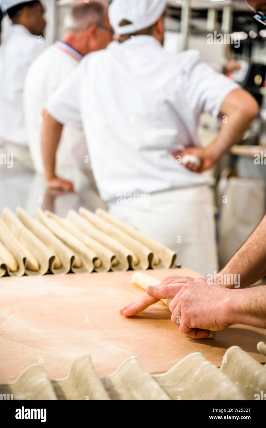 The production of French baguettes is a bakers art. You need to knead