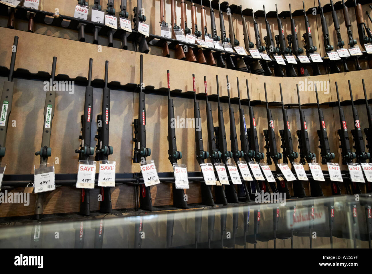 rifles for sale in a sporting goods store in Jacksonville Florida USA Stock Photo