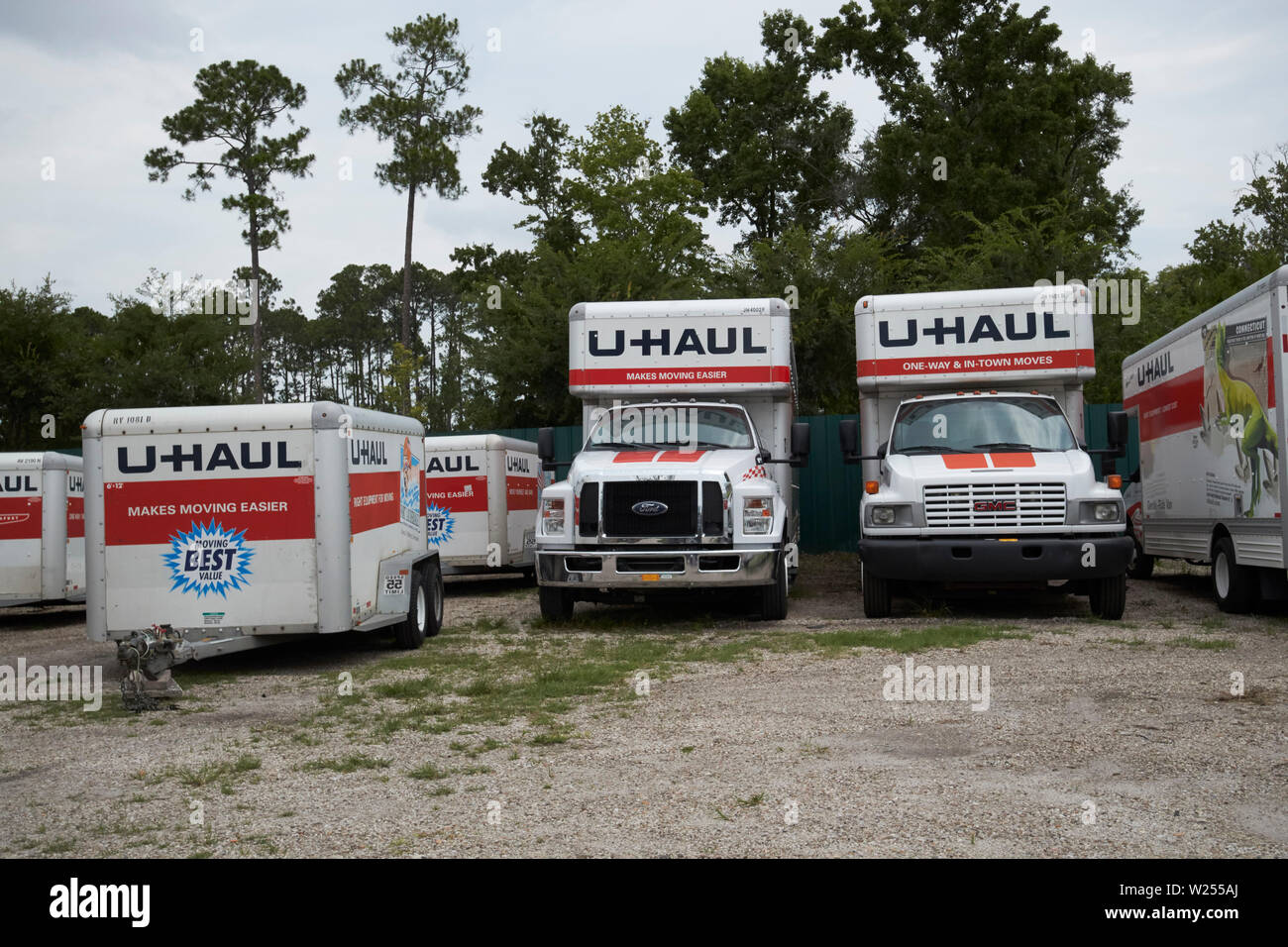 u-haul vans and trailers on a lot in Jacksonville Florida USA Stock Photo