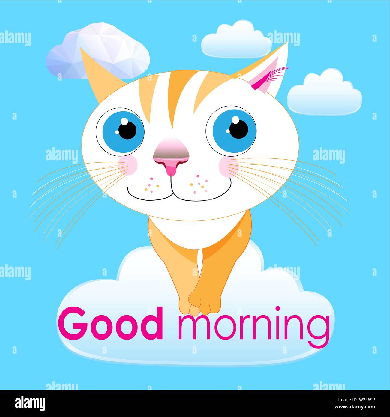 Graphics vector big funny cat in the clouds of good morning. Bright  postcard with positive advertising Stock Vector Image & Art - Alamy
