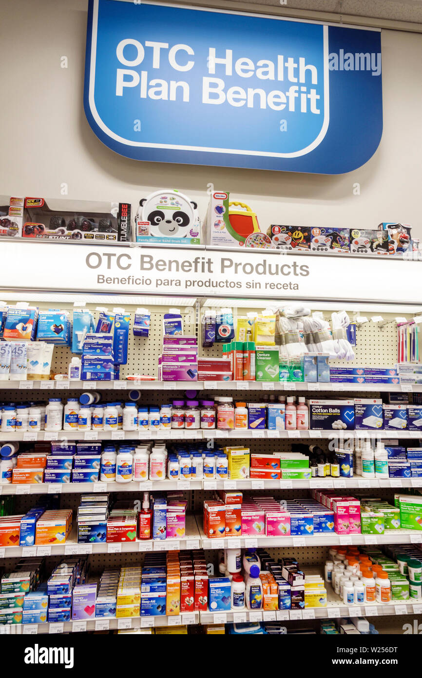 Miami Beach Florida,North Beach,CVS Pharmacy,shelves display sale,OTC,over the counter,insurance plan benefit,medications,first aid products,FL1905310 Stock Photo