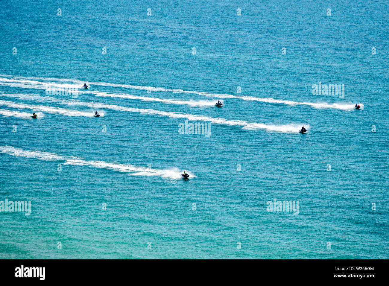 Miami Beach Florida,North Beach,Atlantic Ocean,Jet Ski,personal watercraft PWC,racing,wake,FL190615001 Stock Photo