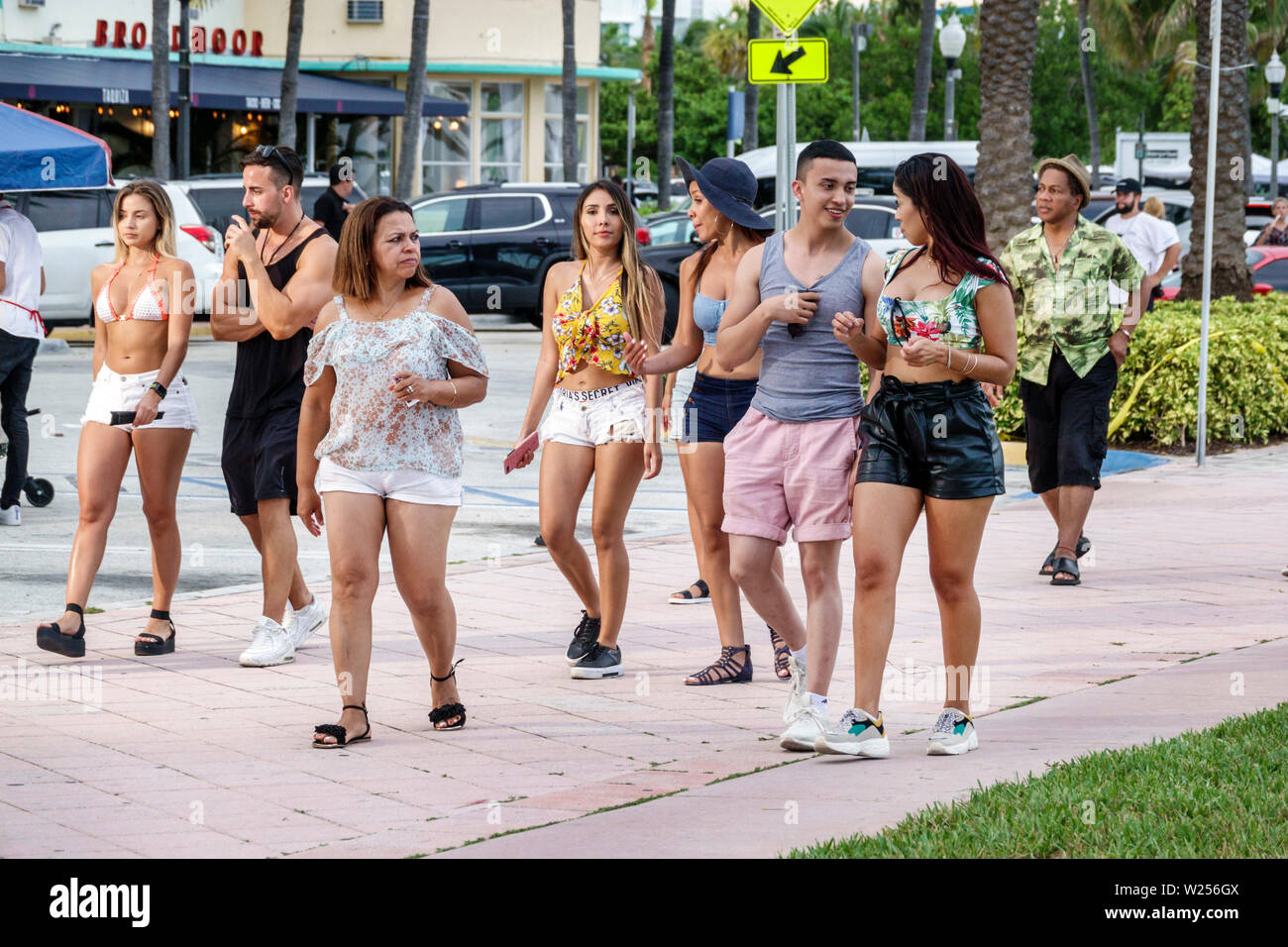 Miami Beach Florida,North Beach,movie shoot,actors actresses,extras,Hispanic Latin Latino ethnic immigrant immigrants minority,adult adults man men ma Stock Photo