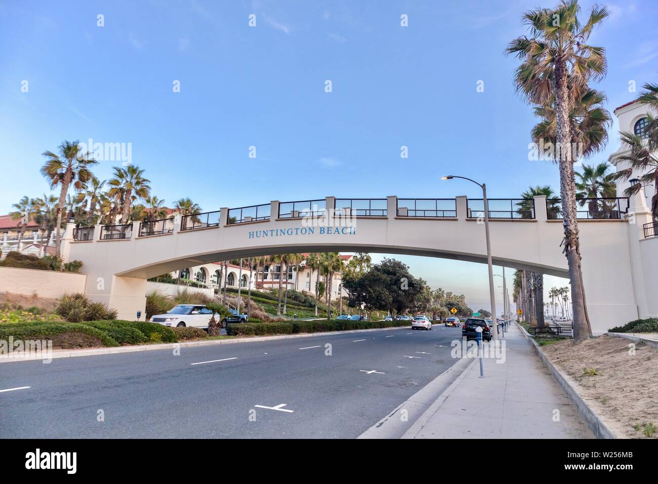 Huntington Beach bridge over Pacific Coast Highway Stock Photo