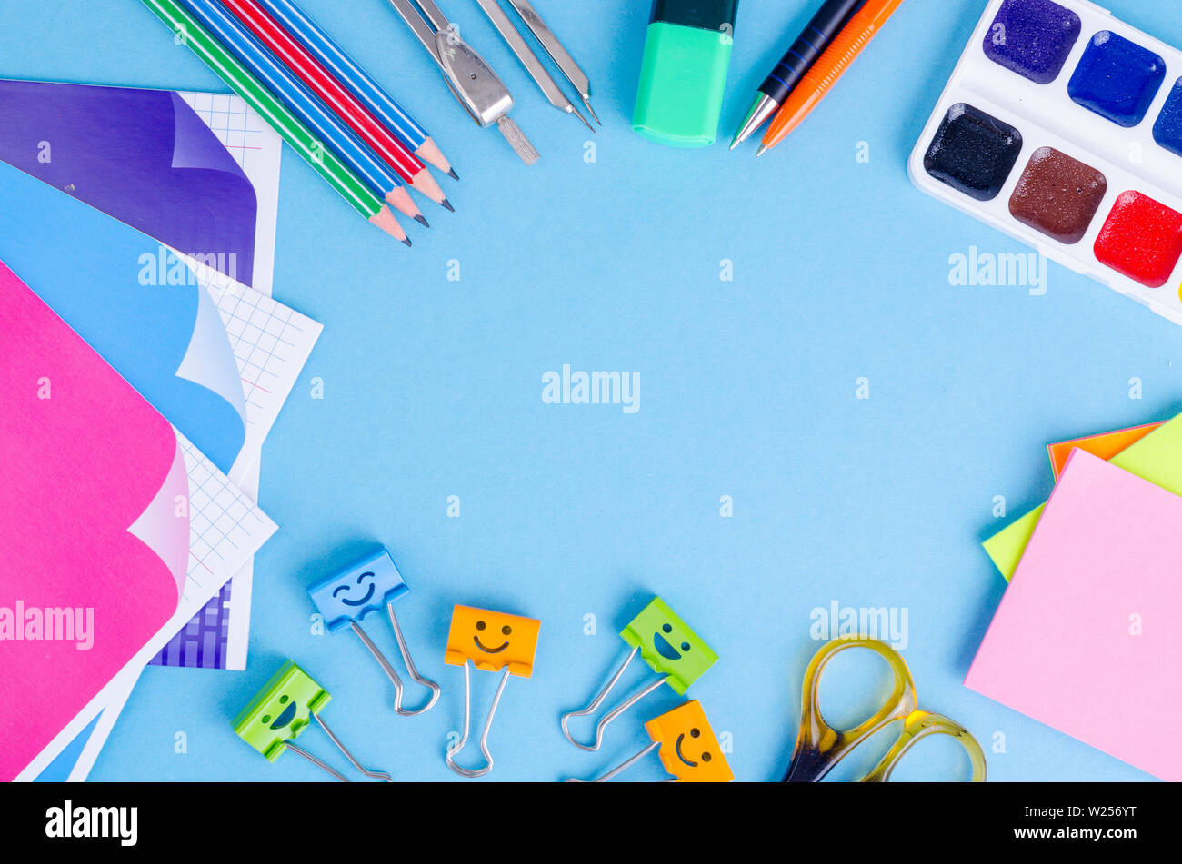 Back to school with schools accessories - paints, pencils, notebooks ...