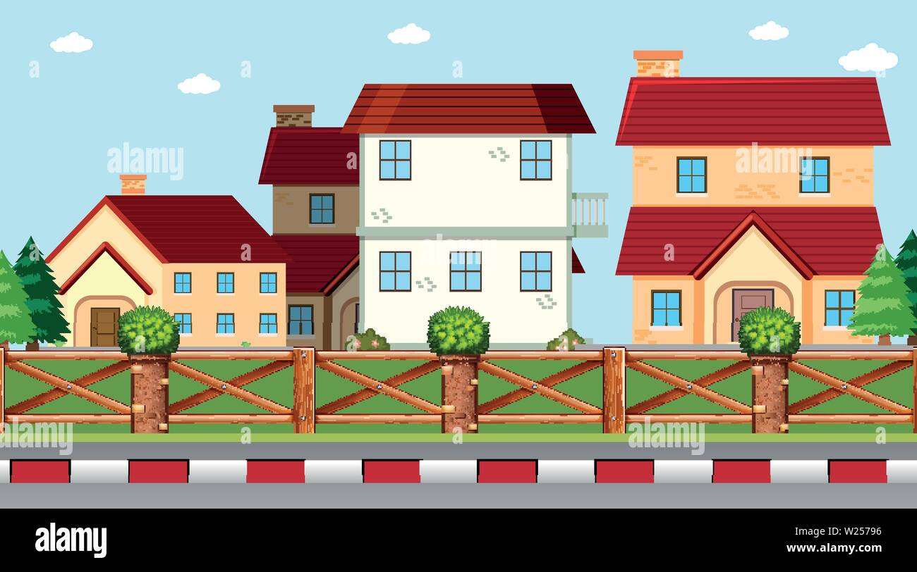 Houses on street scene illustration Stock Vector Image & Art - Alamy