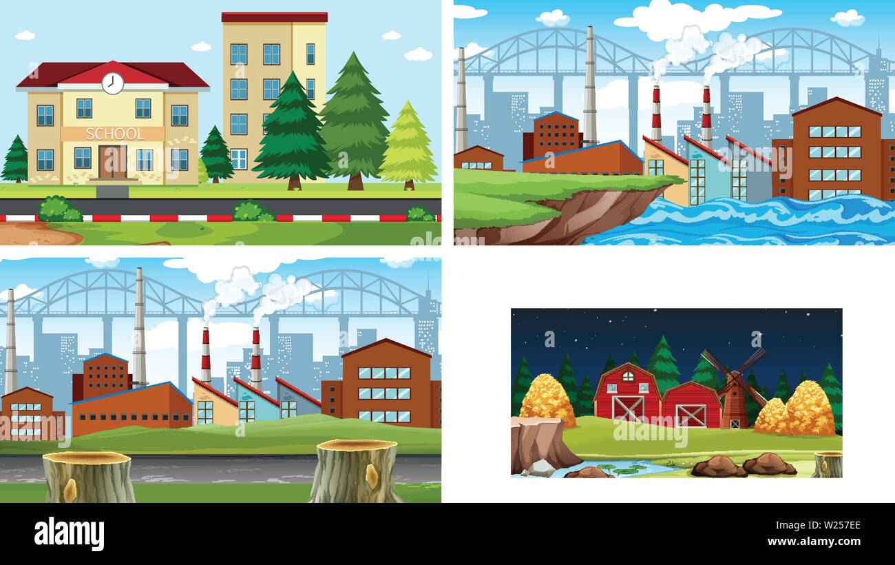 Set of different landscape illustration Stock Vector