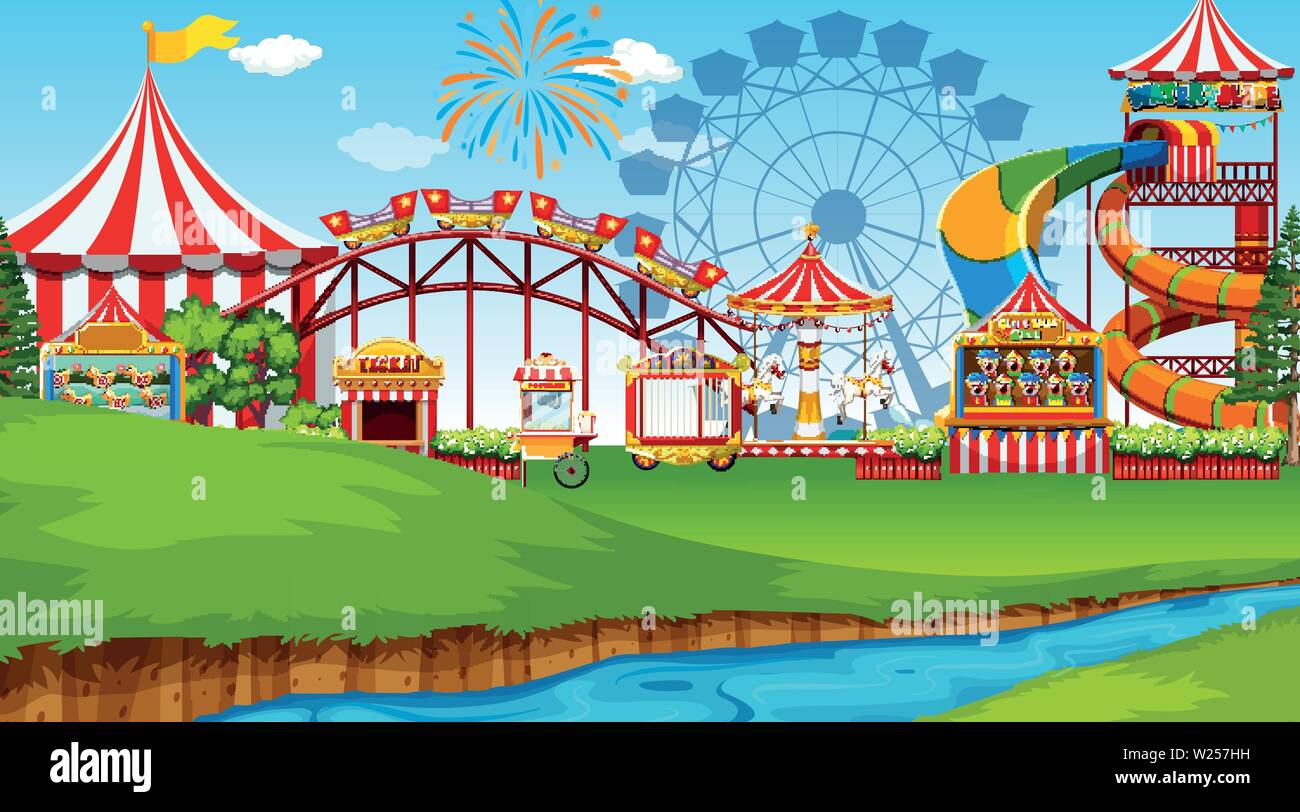 Amusement park background scene illustration Stock Vector