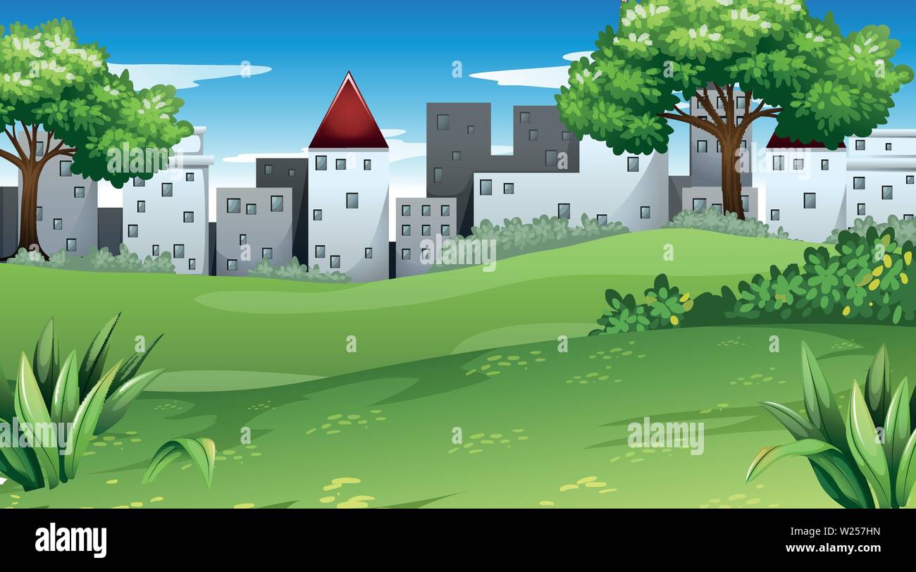 View of city from the park illustration Stock Vector Image & Art - Alamy