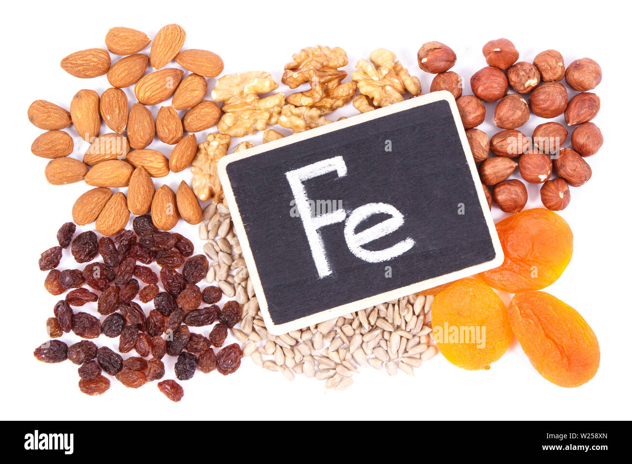 Different ingredients containing iron, vitamins, dietary fiber and