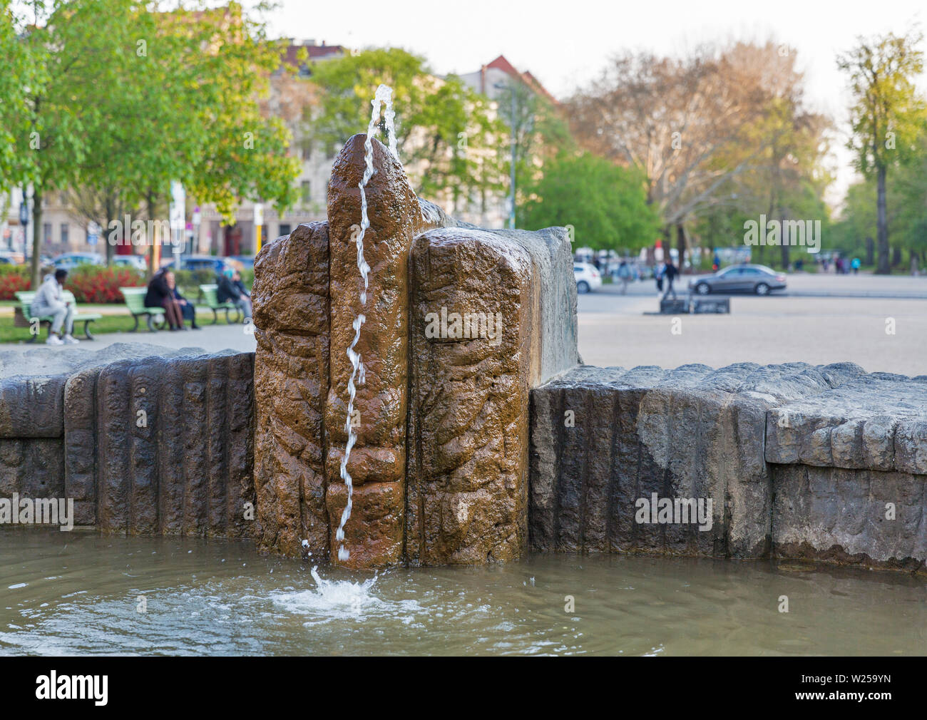 Drachenbrunnen or Dragon fountain on Oranien Square in Berlin, Germany. Stock Photo