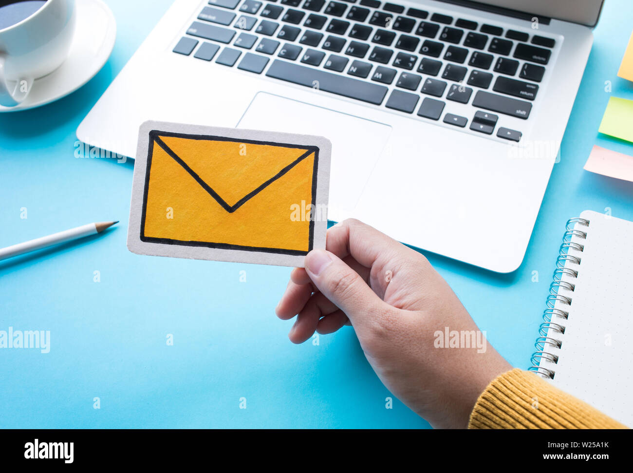 Communication message concepts with symbol icon on femail hand.business technology Stock Photo