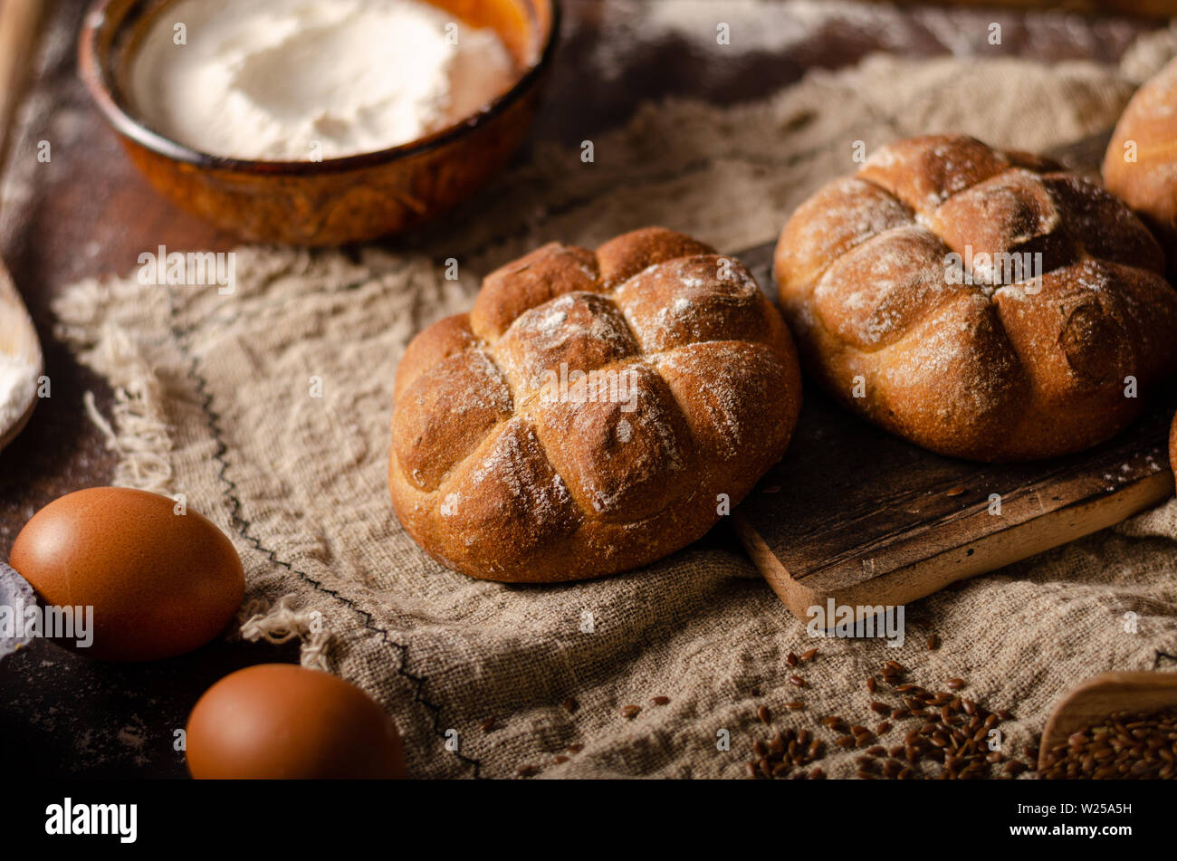 Delicious rye pastry buns, fresh and salty Stock Photo - Alamy