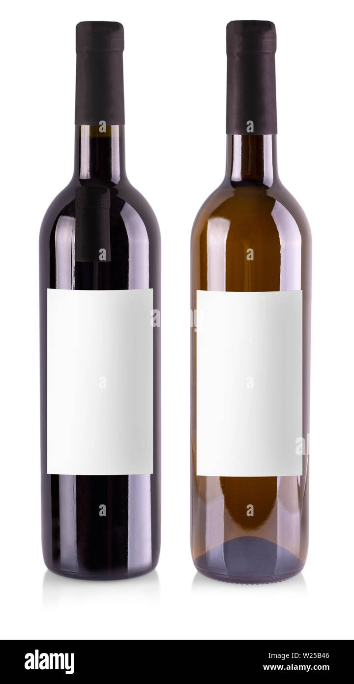 red and white wine bottles with label isolated over white background ...