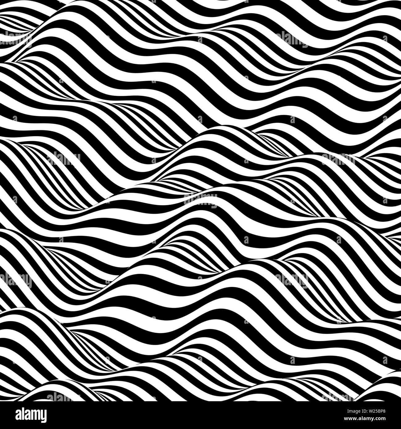 Pattern with optical illusion. Black and white design. Abstract striped background. Vector illustration. Stock Vector