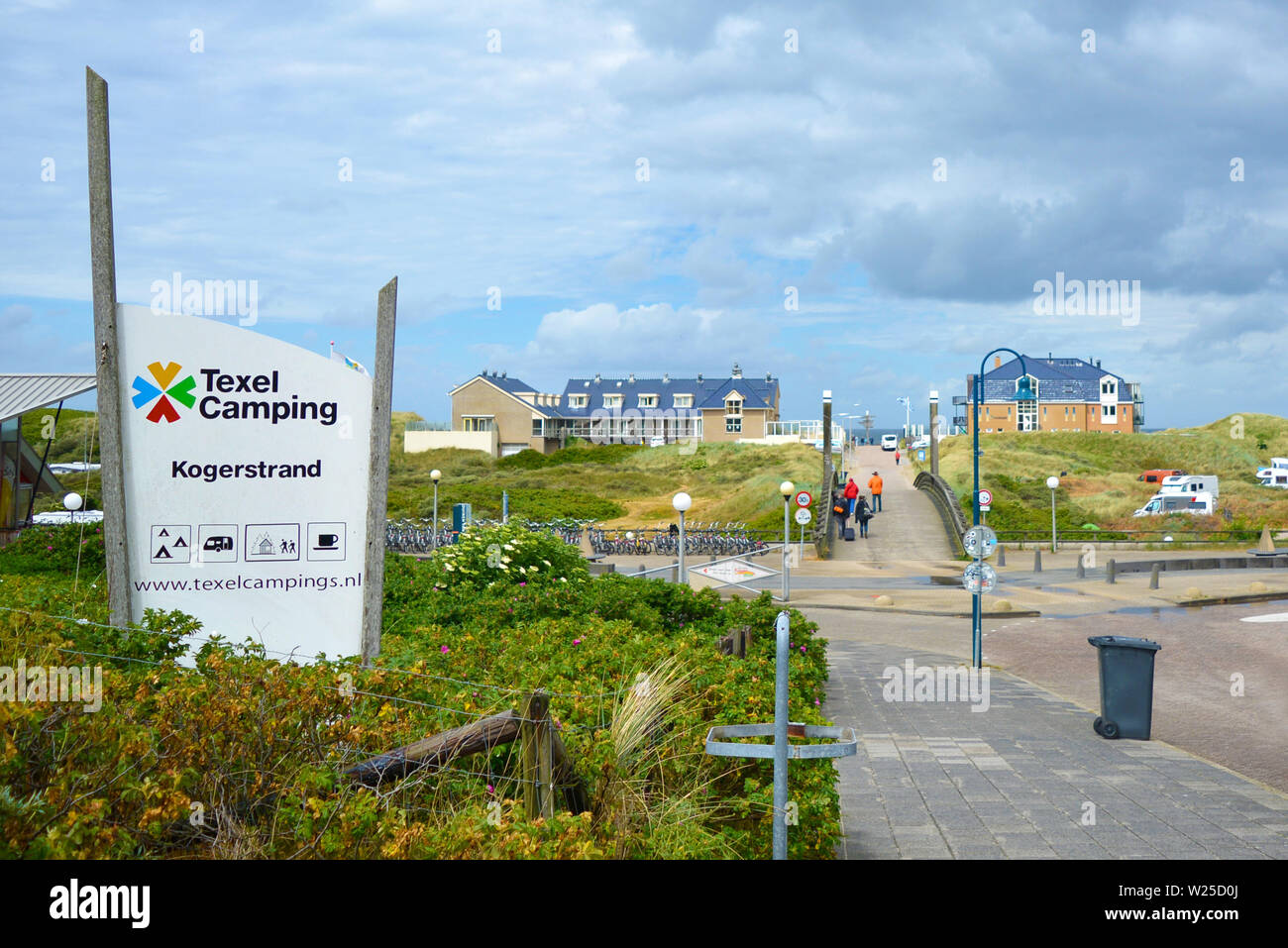 De Koog, Texel /Netherlands - June 2018: Sign of Camping site called 'Kogerstrand' in near entrance to beach Stock Photo