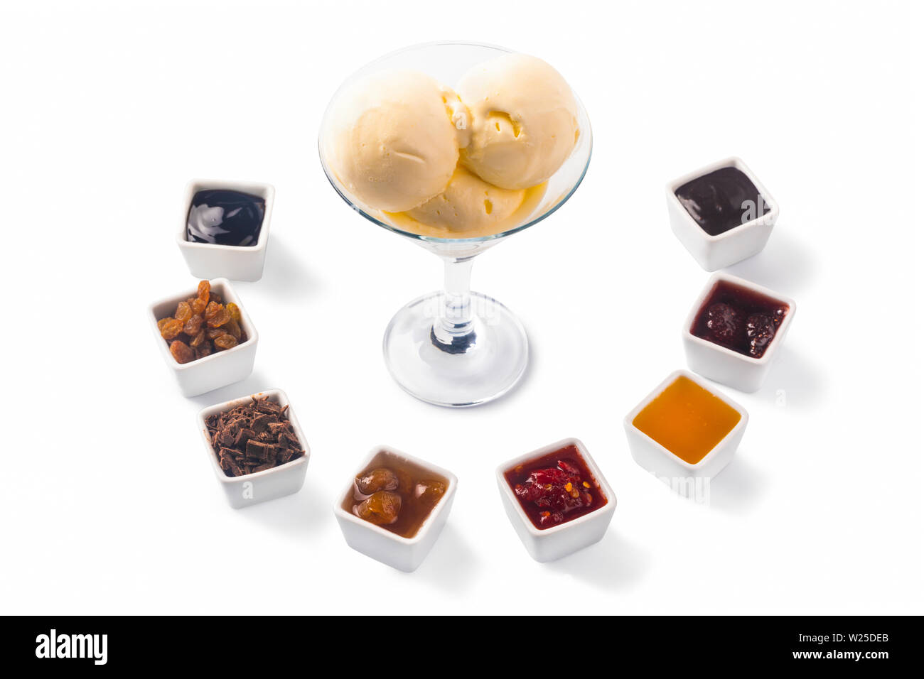 Assorted Variety of Jams for ice cream isolated on white background