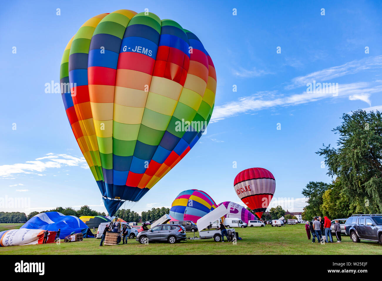 Northampton UK. 6th July 2019. Hot air ballons take to the skies early