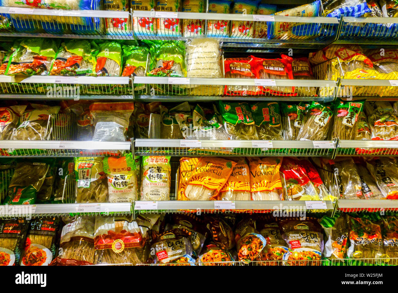 Asian supermarket 'Go Asia' supermarket shelves, rice noodles, Dresden, Germany Stock Photo