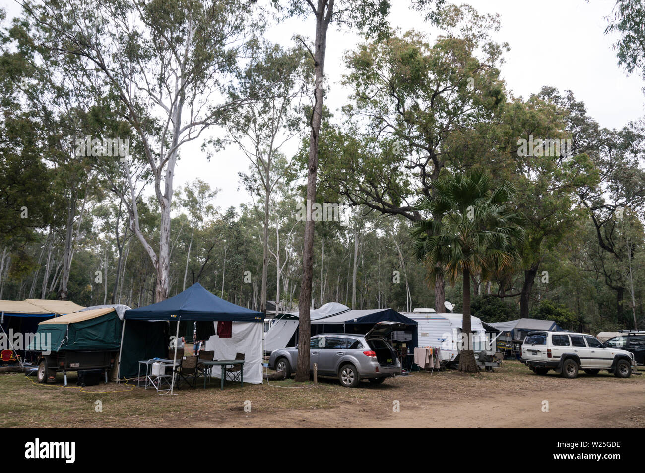 Macho maduro camper relajarse bajo un toldo camping por el río Barron,  Biboohra, Far North Queensland, FNQ, Queensland, Australia Fotografía de  stock - Alamy