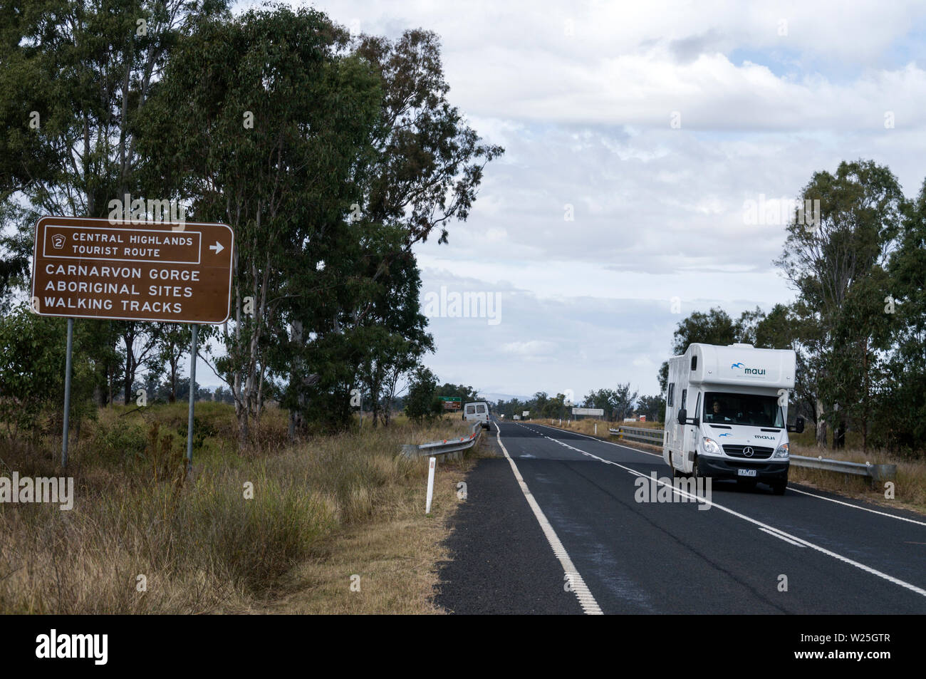 A tourist road sign in the Carnarvon National Park in the Central Highlands of Queensland in