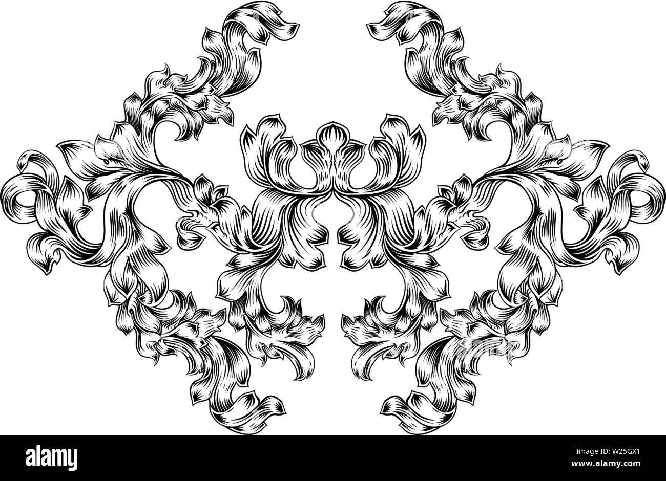 Floral Motif Scroll Pattern in Vintage Style Stock Vector