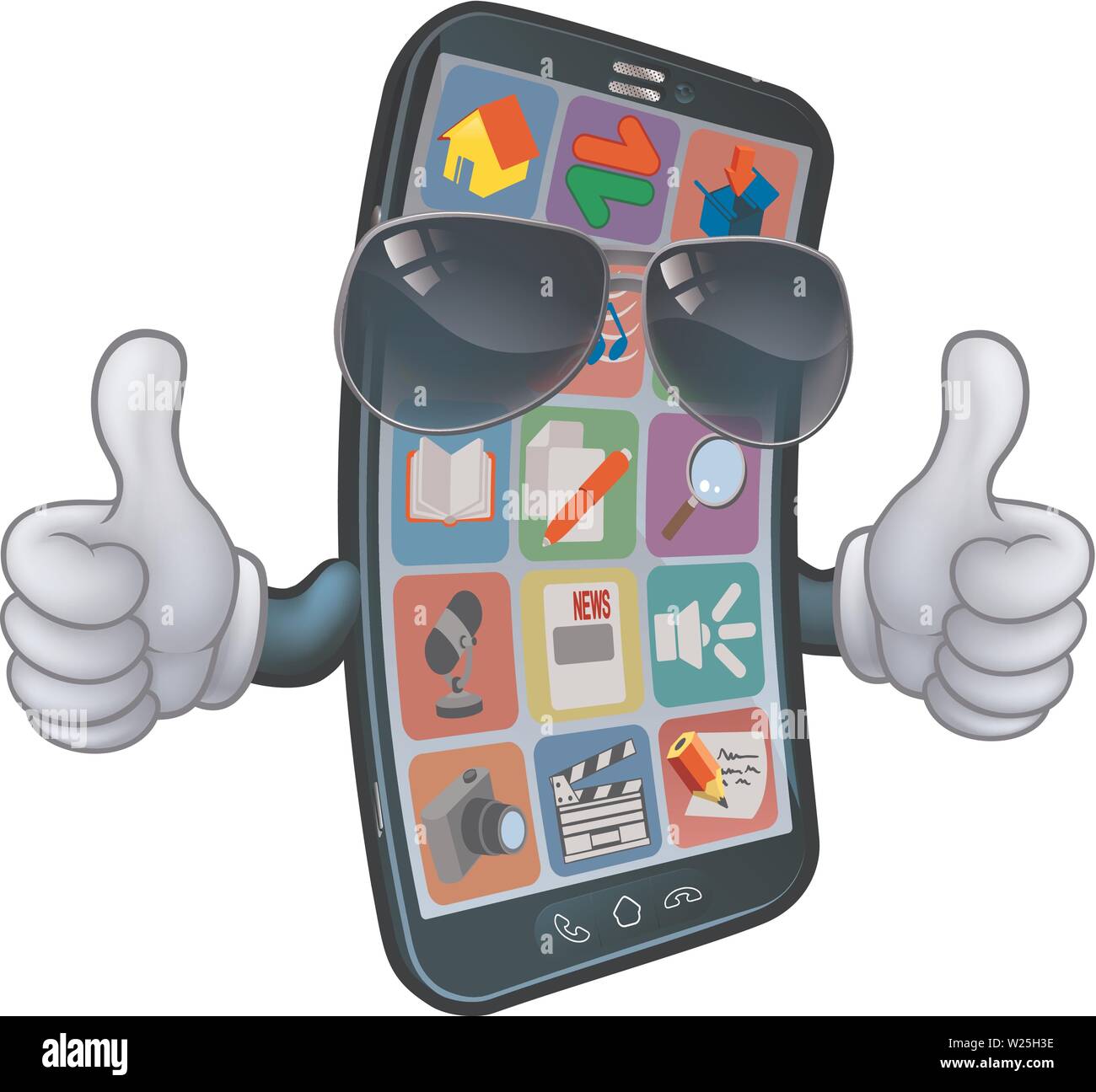 Mobile Phone Cool Shades Thumbs Up Cartoon Mascot Stock Vector