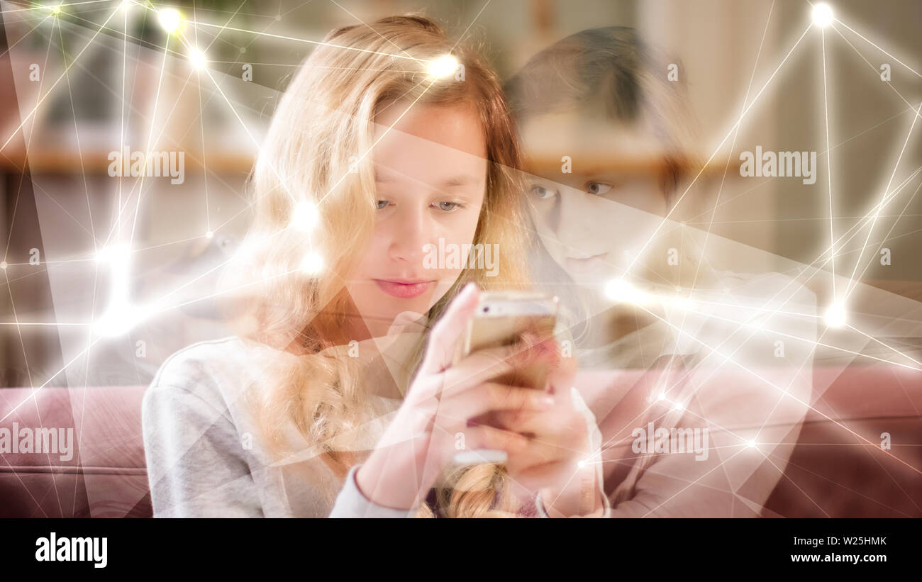 Human biometric digital connection, triangles lines connected dots and