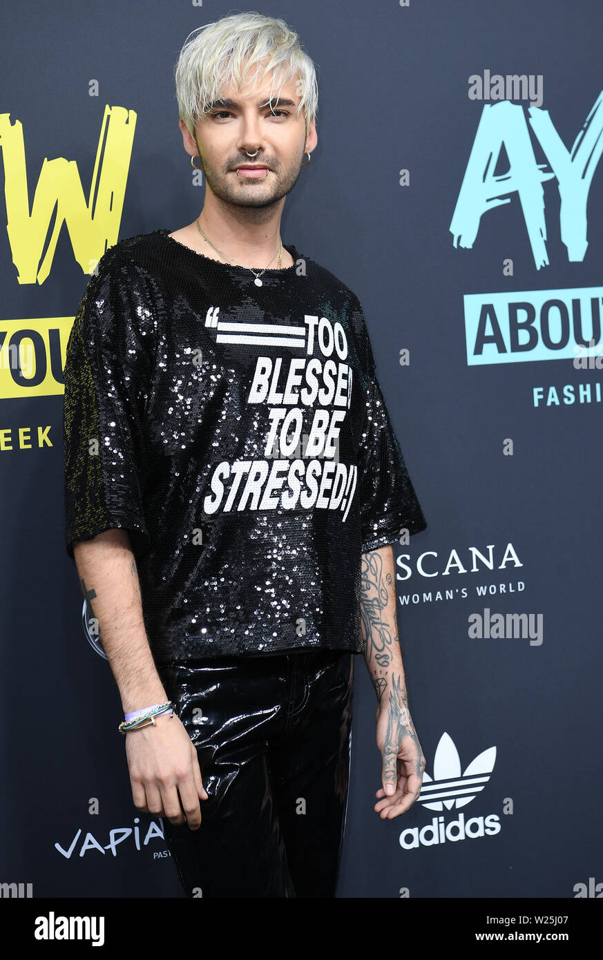 05 July 2019, Berlin: Bill Kaulitz is coming to the show "About You". The  collections for Spring/Summer 2020 will be presented at Berlin Fashion  Week. Photo: Britta Pedersen/dpa-Zentralbild/dpa Stock Photo - Alamy