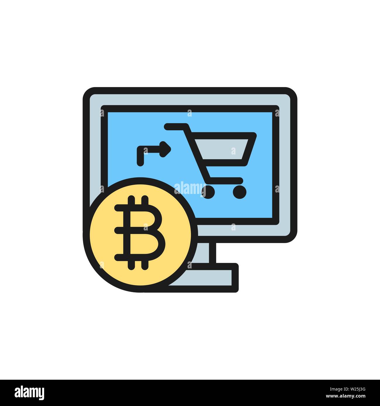 Online Store With Bitcoin Cryptocurrency Crypto Coin Flat Color - 