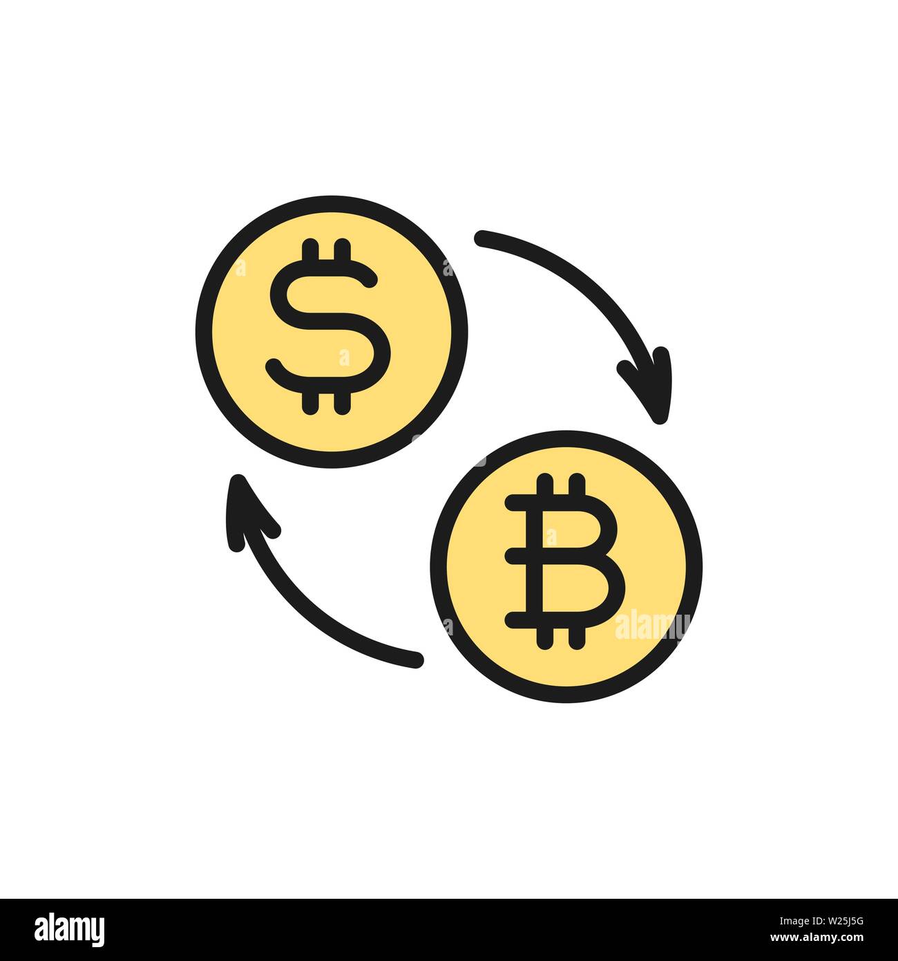 Cryptocurrency exchange, bitcoin coin with dollar sign flat color icon  Stock Vector Image & Art - Alamy
