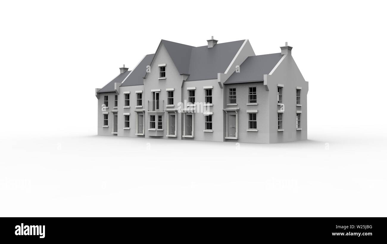 3d rendering of an english model country house mansion manor isolated in white background. Stock Photo