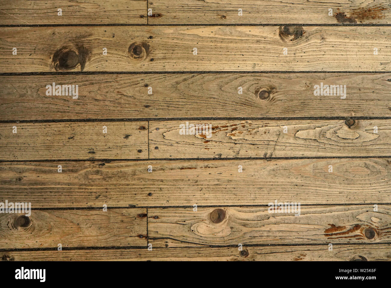 Top Down View Old Wooden Floor Texture Tiles Secured With Nails