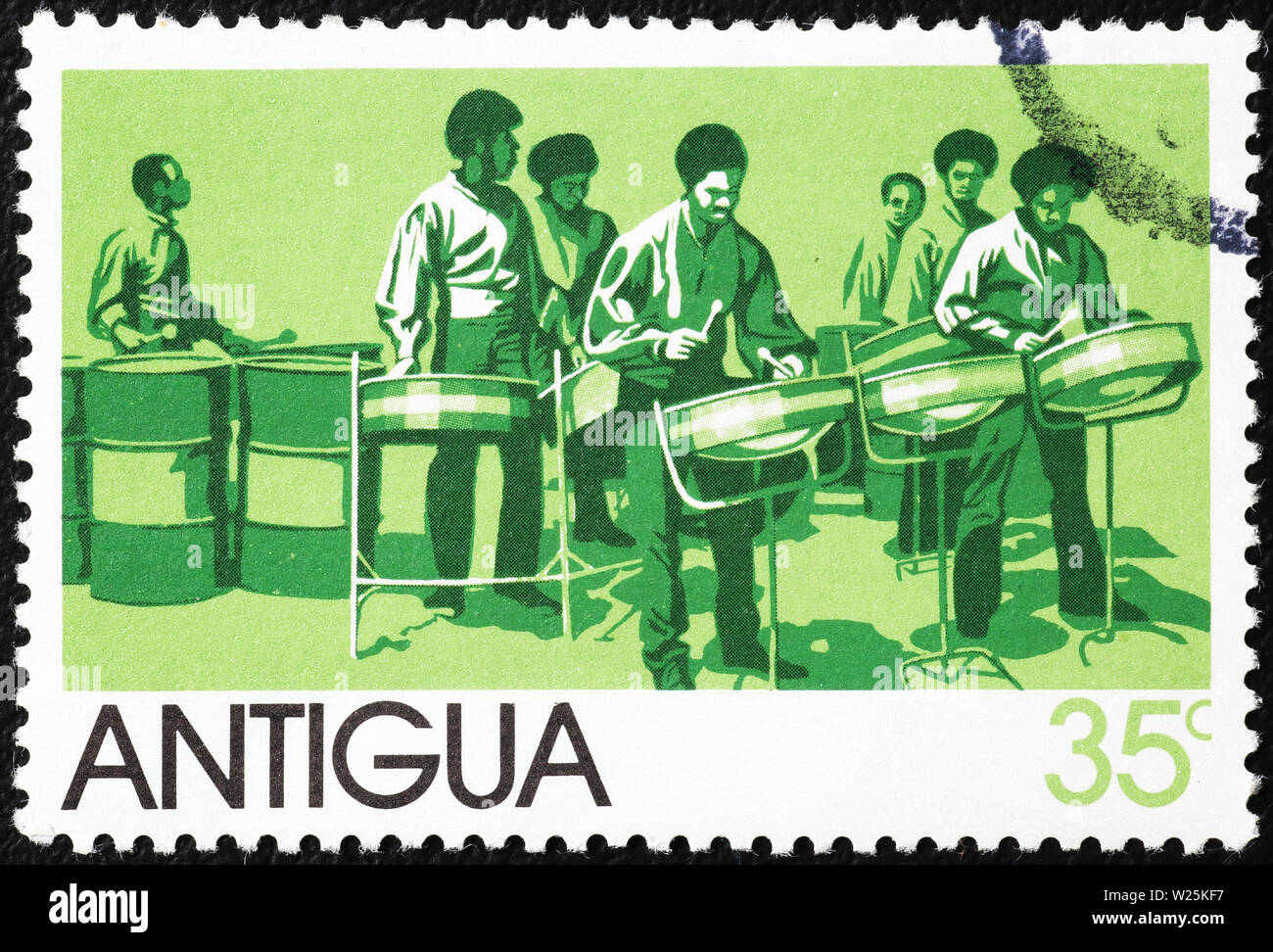 Steel drum band on antiguan postage stamp Stock Photo